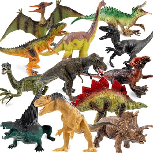 OuMuaMua Dinosaur Toys for Kids 3-5, 12 Pack Realistic Plastic Dinosaur Figure Set Including T-Rex, Stegosaurus, Monoclonius, Dino Toys for Boys 5-7 Party Favors, 6 to 7 Inch Large Size - Image 1