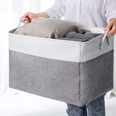 TheWarmHome Storage Bins Baskets for Organizing, 20.5L×15.7W×13.8H 3 Pack Sturdy Fabric Storage Basket W/Handles, Decorative Foldable Storage Baskets for Shelves Closet Nursery Toy (White & Grey) - Image 7