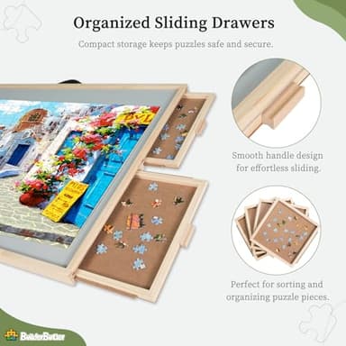 BuilderButler 1500 Pieces 2-in-1 Tilting & Rotating Puzzle Board, Portable Puzzle Table with 4 Drawers Cover,34.25" x 25.2" - Image 4