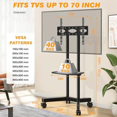 Mobile TV Stand with Upgraded Wheels for 32-75 Inch TVs up to 88 lbs, Height Adjustable Rolling TV Stand with Laptop Shelf, Mobile TV Cart with Heavy Duty Structure for Living Room, Patio, Office - Image 7