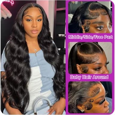 Body Wave Lace Front Wigs Human Hair 200% Density Glueless HD Transparent 13×4 Lace Frontal Wigs Human Hair Brazilian Virgin Wig for Women Pre Plucked Bleached Knots with Baby Hair(24 Inch) - Image 6