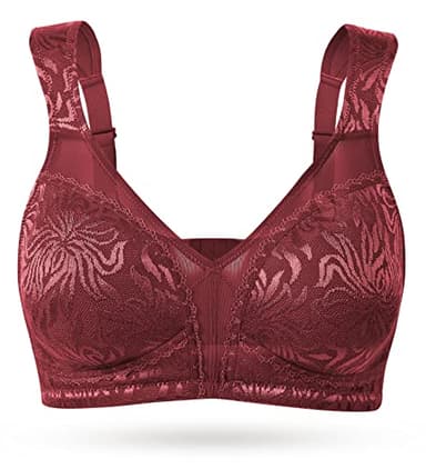 Wingslove Women's Full Coverage Non Padded Comfort Minimizer Wire-Free Bra Plus Size(Wine Red,36DD) - Image 1