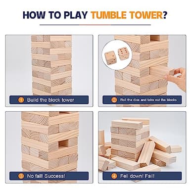Megwoz Giant Tumble Tower Games for Kids and Adults 57 Blocks New Zealand Pine Wooden Blocks Stacking to Over 4.2FT Family Games for Indoors Outdoors Yard Games for Family - Image 3