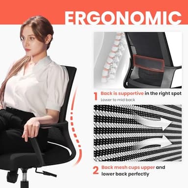 NEO CHAIR Office Chair Gaming Desk Computer Chair Ergonomic Mesh Mid Back with Wheels Lumbar Support Comfy Swivel Adjustable for Home (Black) - Image 5
