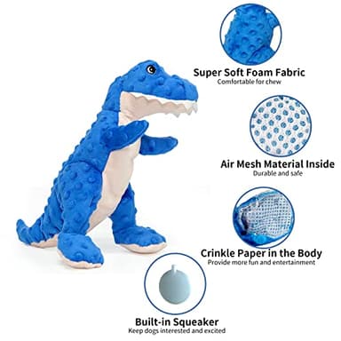 DODODOLA Dog Toys Dinosaur Dog Toy Blue Stuffed Animals Chew Toy Plush Squeaky Dog Birthday Toys for Small Large Big Dogs - Image 2