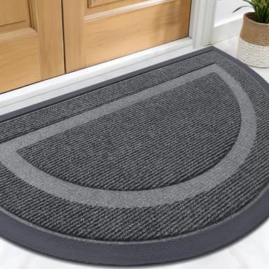 OLANLY Half Circle Door Mat Indoor Outdoor Entrance Welcome, Waterproof All-Season, All-Weather Doormat, Sturdy Natural Rubber, Low Profile, Easy Clean Patio Porch Entryway Mat, 29.5x17, Grey - Image 1