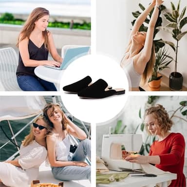 MUSSHOE All-Season Women's Mules：Pointed Toe Backless Loafers：Slip-on Dressy Comfortable Casual Office Business Flat Shoes for Working Women Aged 25-45,Black Suede 8 - Image 6