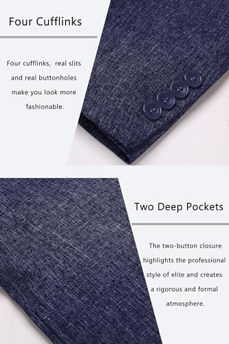 COOFANDY Men's Cotton Linen Suit Jackets Business Casual Blazer Stylish Regular Fit Sport Coat Navy Blue - Image 5