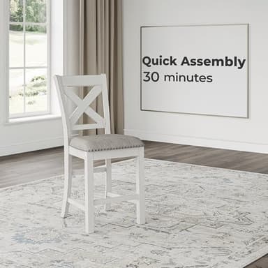 Signature Design by Ashley Robbinsdale Farmhouse Armless 24.75" Counter Height Upholstered Bar Stool with Foot Rest, Set of 2, White & Light Gray - Image 10