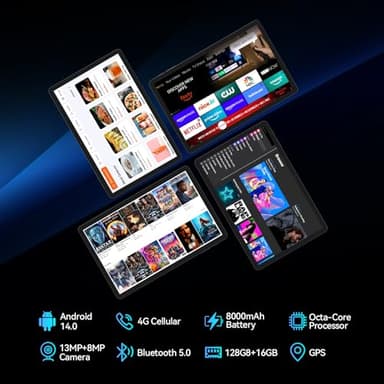 Android 14 Tablet 2025 Latest 11 Inch Tablets, 128GB+16(8+8 Expand)GB/512GB Expandable, Dual 4G Cellular with Octa-Core Processor, 2 in 1 Tablet with Keyboard, 21MP Camera/8000mAh Battery/GPS/5G WiFi - Image 3