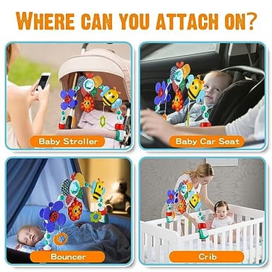 Lynncare Adjustable Arch Bassinet Toys for Infant & Toddlers, Stroller Arch, Baby Crib Toys with Fascinating Hanging for Stimulating Baby’s Senses and Developing Motor Skills - Image 3