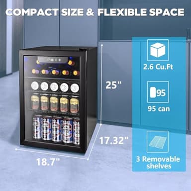 Electactic 26 Bottle Wine Cooler, 95 Cans Beverage Refrigerator, 2.6 cu.ft Drink Fridge Digital Temperature Control for Beer, Soda,Water, Drink Cooler for Home Office Bar - Image 2