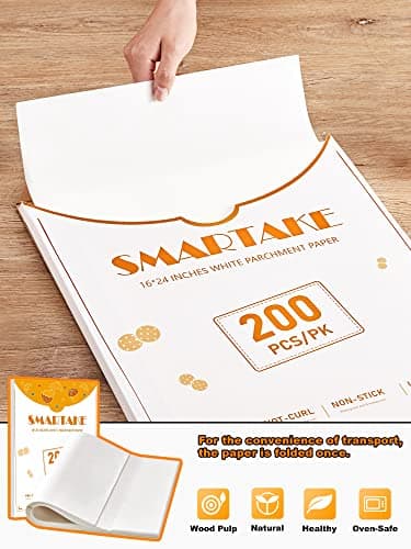SMARTAKE 200 Pcs Parchment Paper Baking Sheets, 16x24 Inches Non-Stick Precut Baking Parchment, Suitable for Baking Grilling Air Fryer Steaming Bread Cup Cake Cookie and More (White) - Image 4