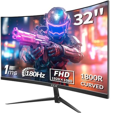 ZZA 32 Inch Curved Gaming Monitor 180hz,Computer Monitor 32 Inch FHD 1080P 1500R |1ms (GTG) | HDR 600|Curved|122% sRGB|DP/HDMI|VESA|FreeSync & G-Syn,Mount Business, Office, Casual Gaming Monitors - Image 1