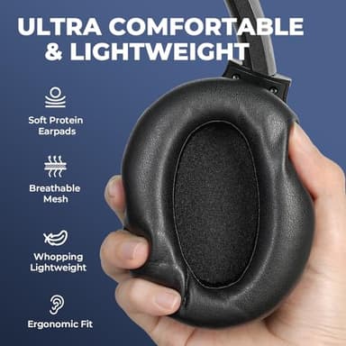 MOVSSOU Hybrid Active Noise Cancelling Headphones, Bluetooth Headphones Wireless Over Ear Headphones with Microphone, Deep Bass, Memory Foam Ear Cushions, 30 Hrs for Travel/Office/Home Black - Image 6