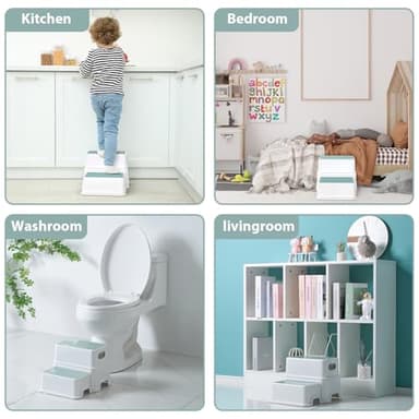 Victostar Toddler Step Stool,2 Kids Step Stool for Bathroom Sink,Baby Potty Stool with Anti-Slip Surface and Rubber Bottom,Plastic Stool with Handle for Toilet Potty Training Bathroom Kitchen - Image 6