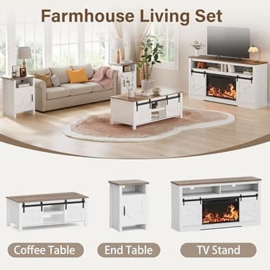 JUMMICO Farmhouse Nightstand, Modern Bedside Table with Barn Door and Shelf, Rustic End Table Side Table for Bedroom, Living Room (2, White) - Image 3