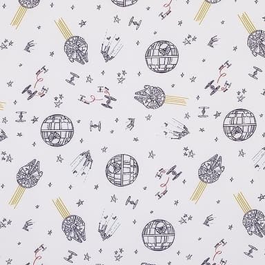 NoJo Star Wars May The Force Be with You White and Gold Millennium Falcon and Death Star Nursery Fitted Crib Sheet - Image 3