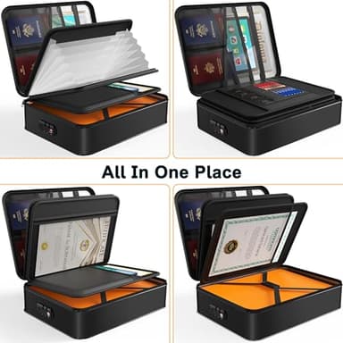 Noiposi 5200℉ Fireproof Document Box, 16.1x 11.4x4.3 Inch Waterproof and Fireproof Document Organizer,Portable Home Travel Safe Storage Box for Legal Size Documents,File and Birth Certificate,Black - Image 3