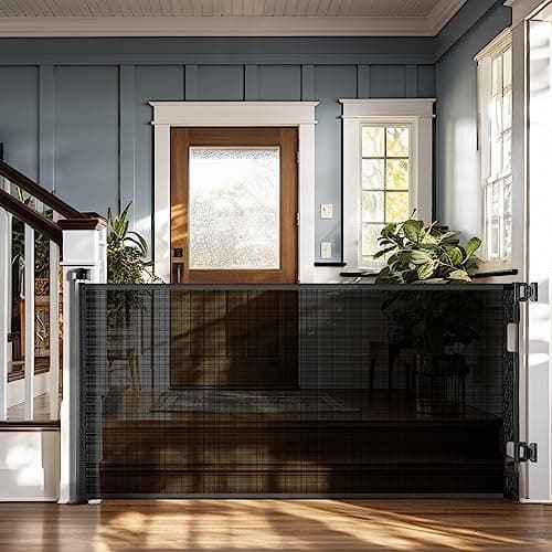 Cumbor Retractable Baby Gates - Wide Dog & Child Fence for The House, 33" Tall, Extends to 76", Extra Long Mesh Pet Safety Gate for Stairs, Doorways & Hallways, Porch, Indoor/Outdoor (Black) - Image 1