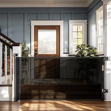 Cumbor Retractable Baby Gates - Wide Dog & Child Fence for The House, 33" Tall, Extends to 76", Extra Long Mesh Pet Safety Gate for Stairs, Doorways & Hallways, Porch, Indoor/Outdoor (Black) - Image 1