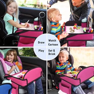 WENRENER Kids Travel Tray, Travel Tray For Kids Car Seat, Toddler Road Trip Essentials With Drawing Kit, Carseat Tray For Kids Travel, Travel Activities Road Trip Must Haves For Kids (Pink) - Image 7