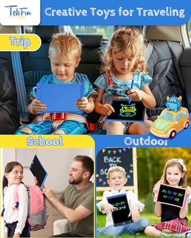 TEKFUN 2 Pack LCD Writing Tablet with Stylus, 8.5in Erasable Doodle Board Mess Free Drawing Pad for Kids, Car Trip Educational Toys Birthday Christmas Gift for 3 4 5 6 7 Girls Boys (2*Blue) - Image 6