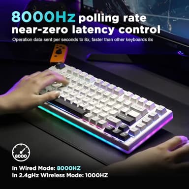 YUNZII RT80 Rapid Trigger Hall Effect Magnetic Gaming Keyboard, 8K Polling Rate, 75% Layout,BT/2.4GHz/Wired,RGB Backlit,Hot Swap,Adjustable Actuation Wireless for Win/Mac(White, Gateron White) - Image 4