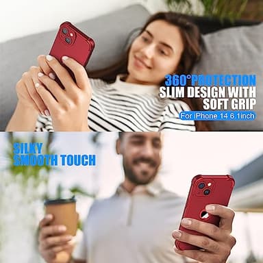 ORETECH for iPhone 14 Case, with [2 x Screen Protectors] [15 Ft Military Grade Drop Test] [Camera Protection] 360° Shockproof Slim Thin Phone Case for iPhone 14 Cover 6.1" - Red - Image 2