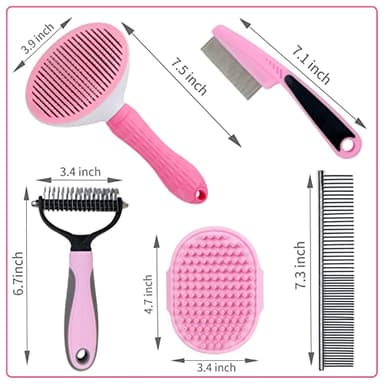 MASTER QUEEN Dog Grooming Kit - Deshedding Brush for Short Hair, Slicker Brush, Flea Comb, Puppy Brush Set in Pink - Image 2