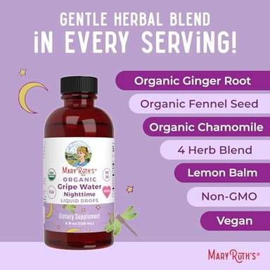 USDA Organic Nighttime Gripe Water for Babies by MaryRuth's | Herbal Blend for Little Tummies | Baby Essentials | Ages 0+ | Ginger Root | Lemon Balm | Fennel Seed | Vegan | 4 oz | 30-60 Servings - Image 7