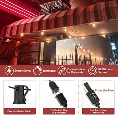 Achin 100FT Outdoor String Lights LED Dimmable Patio Lights String Waterproof with 50+3 Shatterproof Bulbs ST38 Vintage String Lights for Outside Gazebo Bistro Lights, 2200K Warm White - Image 6