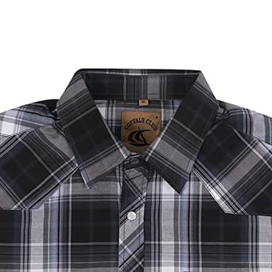 COEVALS CLUB Men's Western Plaid Pearl Snap Buttons Two Pockets Casual Short Sleeve Shirts (Gray,Black/S, 9#) - Image 3