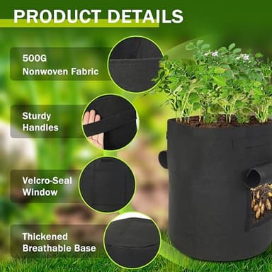 SORANGEUN 2-Pack 15-Gallon Grow Bags with 2 Flaps and Reinforced Handles,Non-Woven Potato Grow Bags, Heavy-Duty Thickened Aeration Fabric Pots for Potatoes, Tomatoes, Flowers, and Vegetables - Image 3