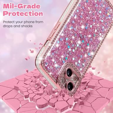 FABSPARK Case for iPhone 16 Plus,Glitter Crystal Diamond Rhinestones Sequin Shiny Bling Sparkly Glossy Luxury Electroplated Case,Aesthetic Cute Full Protection for iPhone 16 Plus,Pink - Image 5
