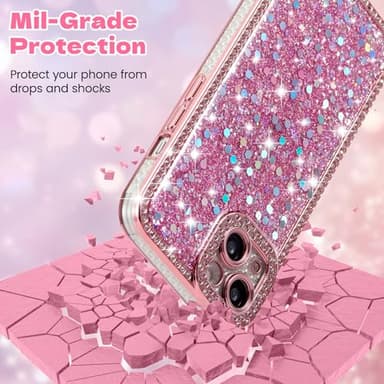 FABSPARK Case for iPhone 12 Pro Max,Glitter Crystal Diamond Rhinestones Sequin Shiny Bling Sparkly Glossy Luxury Electroplated Case,Aesthetic Cute Full Protection for iPhone 12 Pro Max,Pink - Image 6