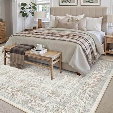 PureCozy Taupe Area Rug 8x10 Machine Washable Large Vintage Living Room Distressed Non Slip Carpet Traditional Indoor Bedroom Retro Floral Accent Throw Rug for Office Kitchen Dining Room - Image 7