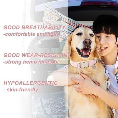 DOGWONG Cotton Hemp Dog Collar, Heavy-Duty Pink Dog Collar Adjustable Soft Natural Fabric Pet Cute Wedding Puppy Necklace for Small Medium Large Dogs - Image 4