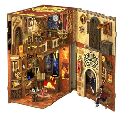 Fsolis Book Nook Kit, DIY Miniature Room House Kit 3D Wooden Puzzle Craft Kit for Adults Decorative Bookend Bookshelf Bookcase Nook Decor Gifts for Women Teens and Book Lovers (Flam Common Room) - Image 2