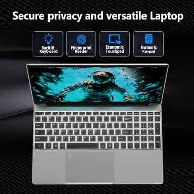 Molegar 15.6" FHD Laptop Computer with Backlit Keyboard,32GB RAM 512GB SSD,Quad Core N95 Processor(Up to 3.4GHz),180 ° Angle Opening,Fingerprint Reader,8000mAh Battery,Webcam,WiFi 5,BT, HDMI,USB 3.0 - Image 5