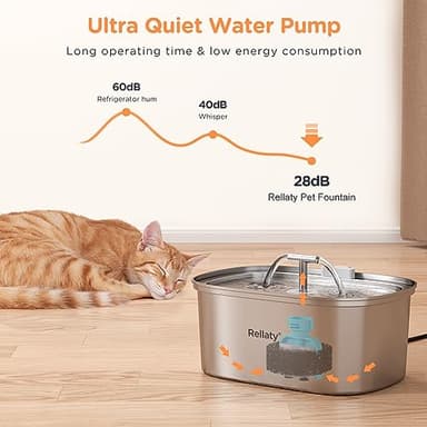 Cat Water Fountain Stainless Steel: 3.2L/108oz Pet Foundatin Water Bowl for Cats Inside Automatic Dog Drinking Dispenser Dish Animal Feeding & Watering Supplies Waterfall with 1 Replacement Filter - Image 4