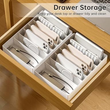 PAVSTINE 2 Pcs Large Cable Organizer Box with Wire Ties,Plastic Charger Organizer box with 8 Compartments,Stackable Cord Organizer Box for Office,Home,Desk Drawer Stationery Supplies Storage,White - Image 2