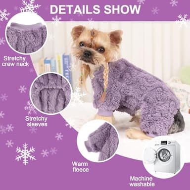 Dog Sweaters for Small Dogs Fleece Small Dog Pajamas Pet Clothes Cat Sweater Fall Winter Warm Puppy Clothes Boy Girl Doggie Outfits Jumpsuits for Chihuahua Yorkie, Purple, XXS - Image 4