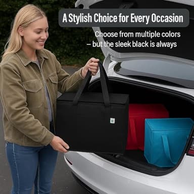 2-Pack, XL-Large Insulated Grocery Shopping Bags, Black, Reusable Bag,Thermal Zipper,Collapsible,Tote,Cooler,Food Transport hot and Cold,Camping, delivery Groceries Freezer - Image 9