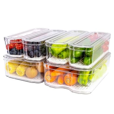 Fridge Organizers and Storage, 6 Pack Clear Freezer Organizer Bins with Lids for Kitchen, Pantry, Refrigerator, Food, Fruit, Vegetable Storage - Image 1