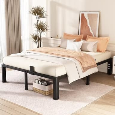 FUIOBYVV 14 Inch Queen Bed Frame with Rounded Corner and Headboard Hole Mattress Retainers 3500 LBS Metal Heavy Duty Steel Slats Support No Box Spring Needed Platform Noise Free Easy Assembly - Image 2