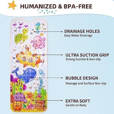 Wimaha Baby Bath Mat for Tub, 40 X 16 Inch Bathtub Mat Non Slip BPA Free for Kids, Strong Grip Shower Mat Non Slip Bath Tub Mat for Bathroom, Machine Washable - Image 4