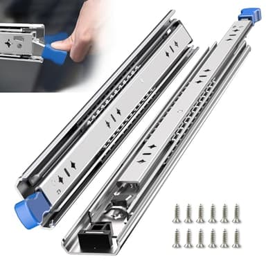 SLIDEWAY 260 Lbs Heavy Duty Locking Drawer Slides 1 Pair 12 14 16 18 20 24 26 30 32 40 Inch Full Extension Ball Bearing Sliding Rails Cabinet Runners Tracks RV Glides (53mm Wide with Lock)-16" - Image 1