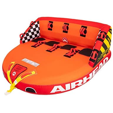 AirHead Great Big Mable, 1-4 Rider - Inflatable Towable Tube for Boating and Water Sports, Heavy Duty Full Nylon Cover & Zipper with EVA Foam Pads, Easy Inflating & Deflating, Dual Tow Points - Image 1