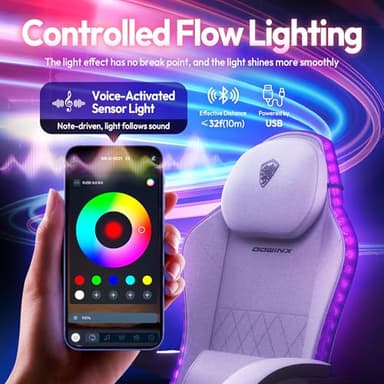 Dowinx Fabric Gaming Chair, LED Game Chair with Massage Lumbar Support and Footrest - Ergonomic Computer Chair with Adjustable Height for Adults and Teens, Gray - Image 5